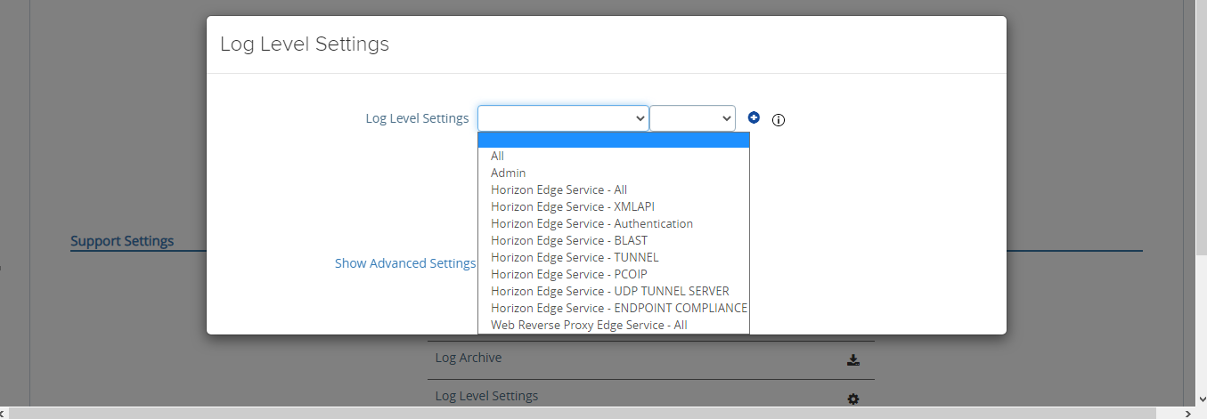 Choose Log level Settings