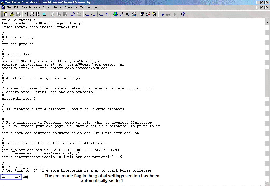 Entry in cfg file