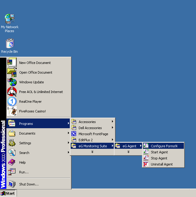 Selecting Configure Forms9i Option