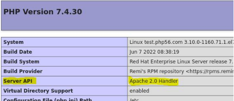 Server API if PHP application is running in mod_php Mode
