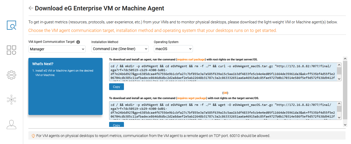 cURL and wget commands offered by eG Enterprise