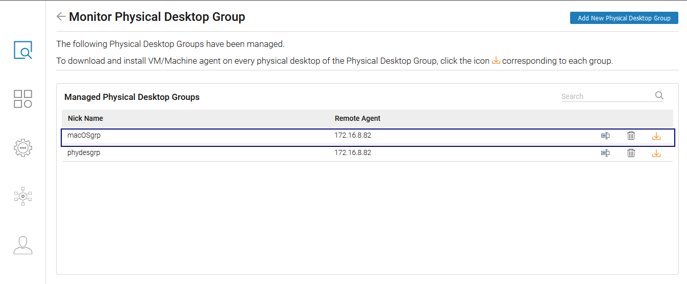 Newly managed Physical Desktop Group Component