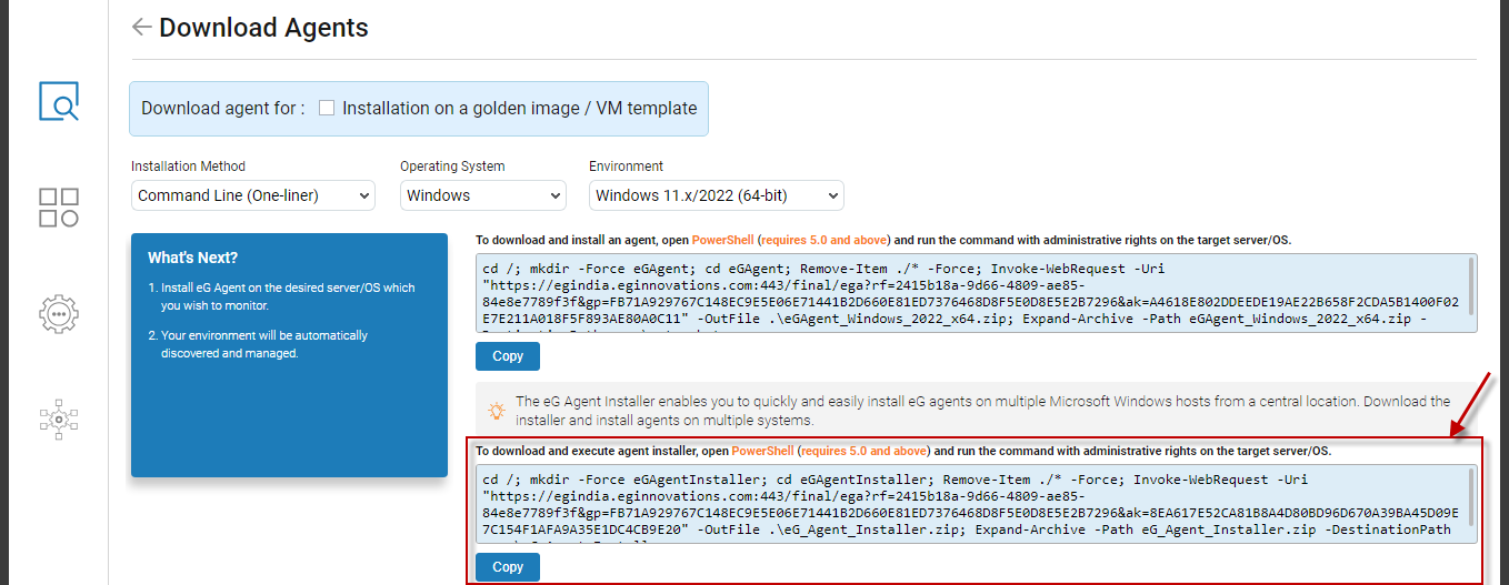 Installation of eG agent on Windows host using PowerShell script from eG
