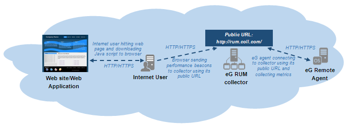 RUM collector deployment where both web application is used only by internet users and eG agent is on cloud