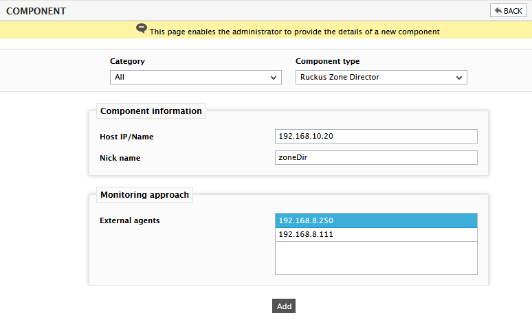 Adding Ruckus ZoneDirector Component