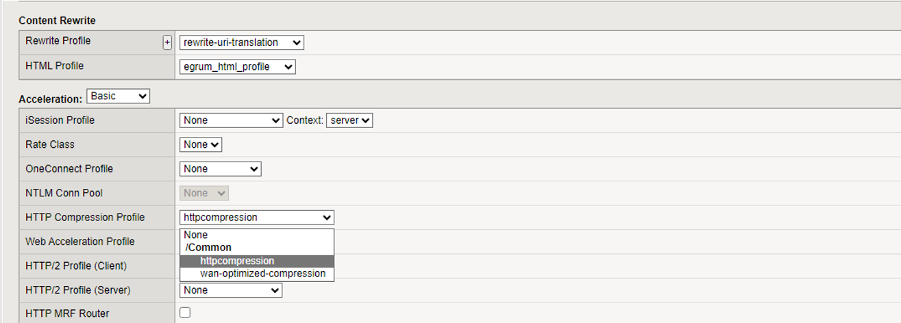 Selecting HTTP Compression Profile