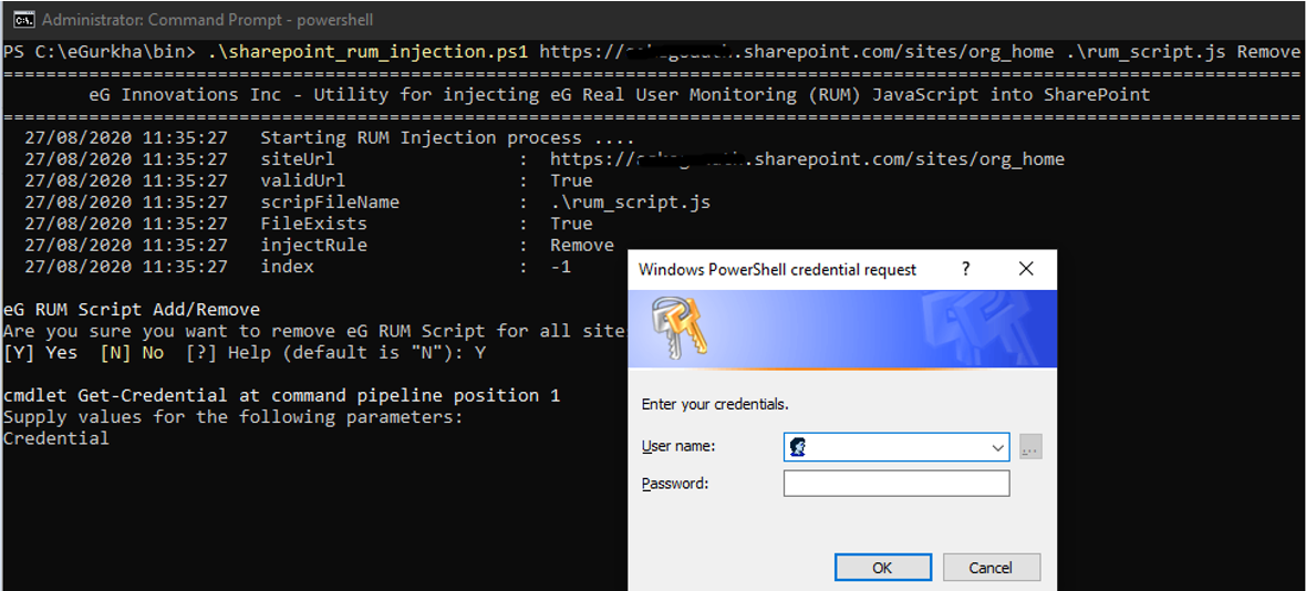 Issuing command to remove RUM script from sub sites