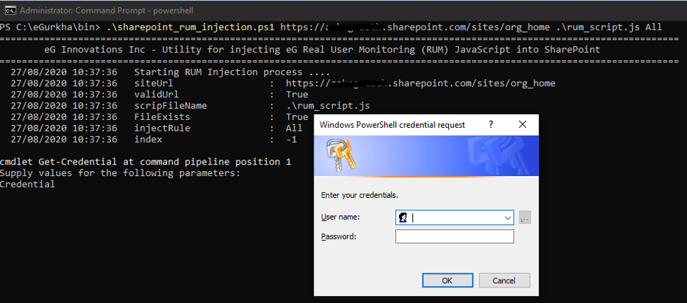 Providing Credentials for executing Sharepoint_rum_injection Utility