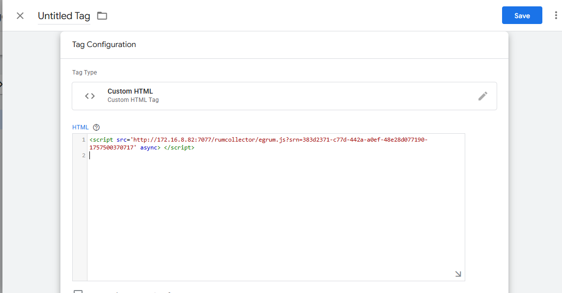 eG RUM Code Snippet is Pasted in HTML Section