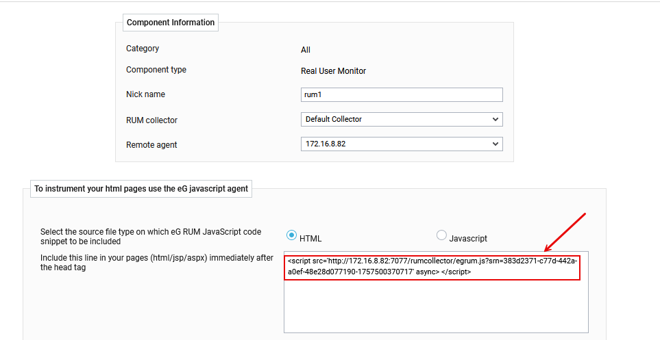 Copy the HTML RUM Code Snippet