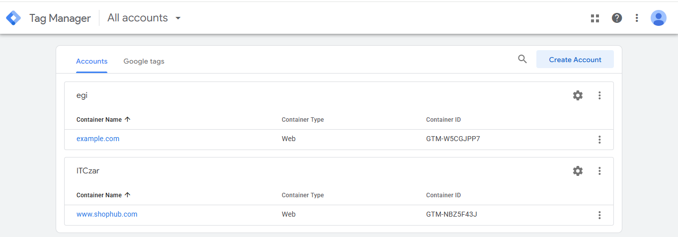 Viewing GTM Accounts and Containers