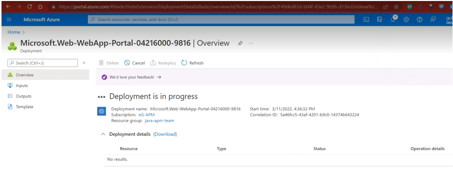 Page Indicating that Application Deployment is in Progress