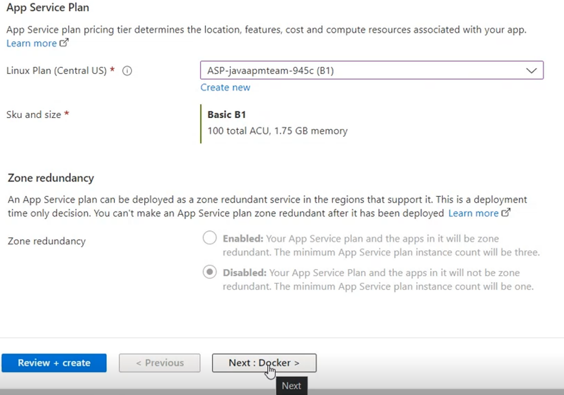 Setting App Service Plan and Zone Redundancy