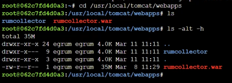 Commands for Verifying Successful Deployment of eG RUM Collector in Container