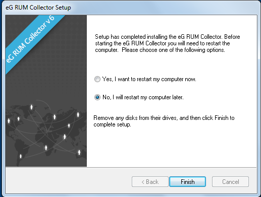 Setup Program Indicating Completion of eG RUM Collector Installation