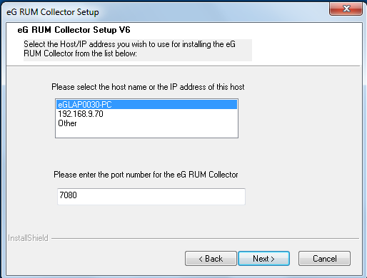 Selecting IP Address/Host Name of RUM Collector