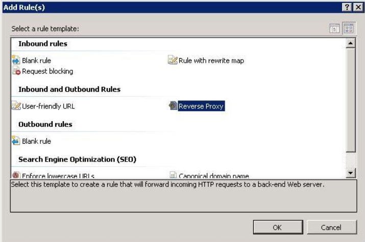 Selecting Reverse Proxy as Inbound Rule Template