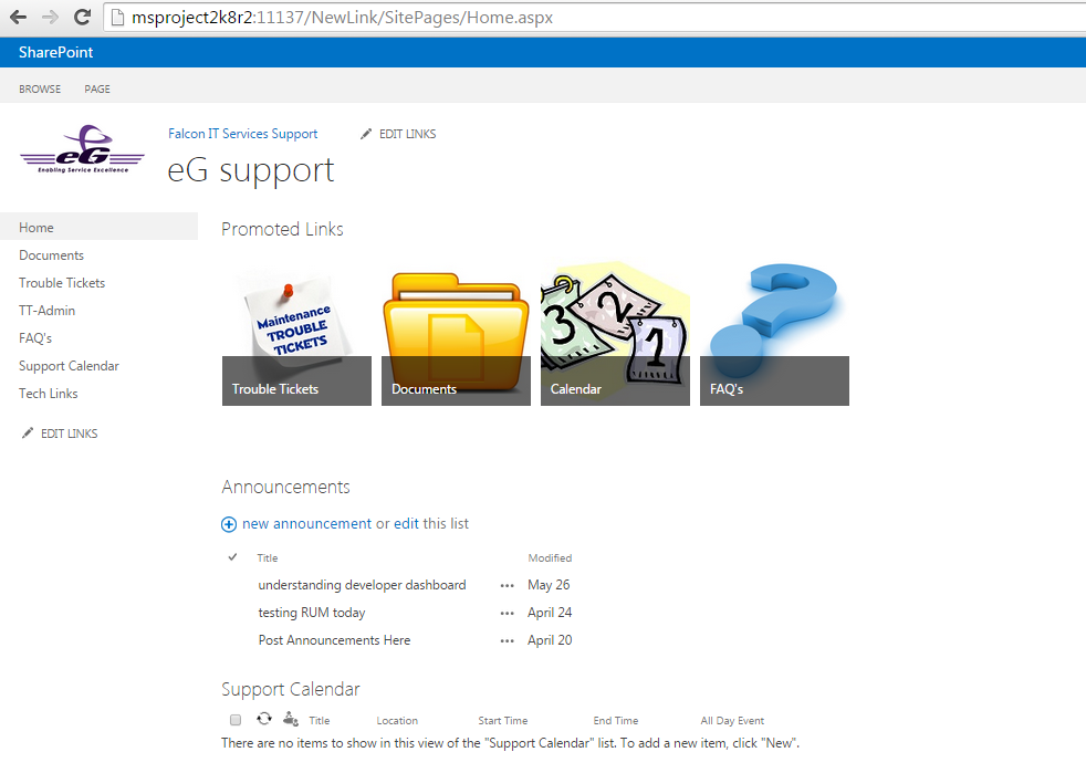 Home Page of Sharepoint Site to be monitored