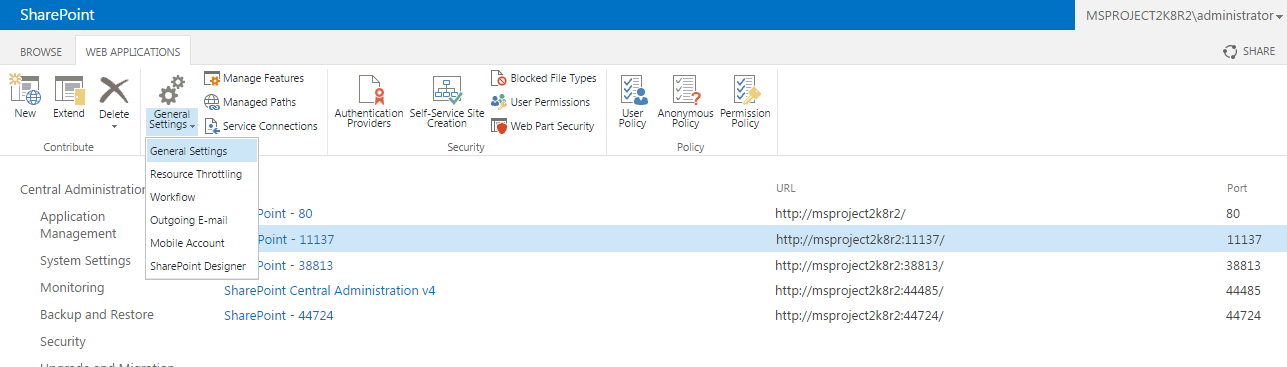 Selecting General Settings Option