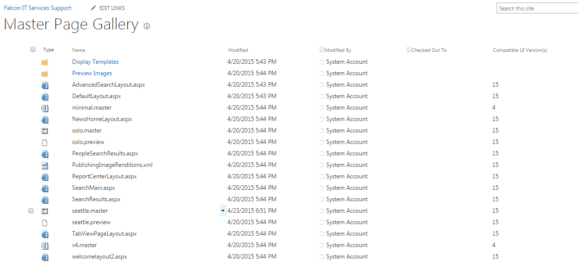  Locating seattle.master File on Sharepoint 2013