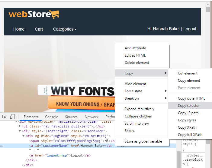 Copying CSS Selector