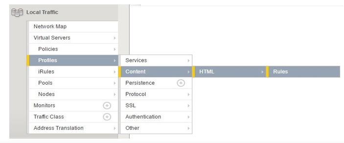 Selecting HTML - Rules Option in F5 console