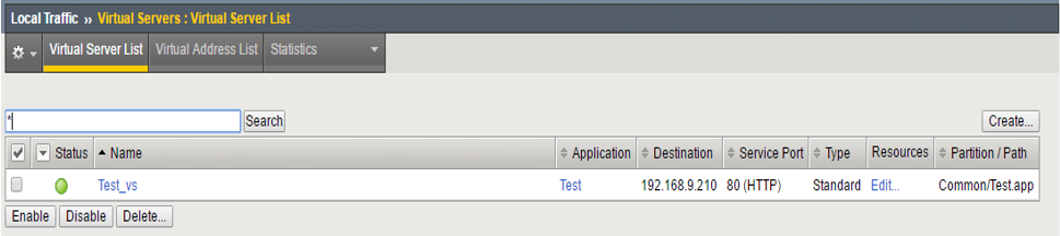 List of Virtual Servers