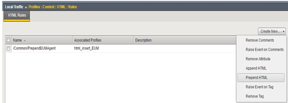 Selecting Prepend HTML Option