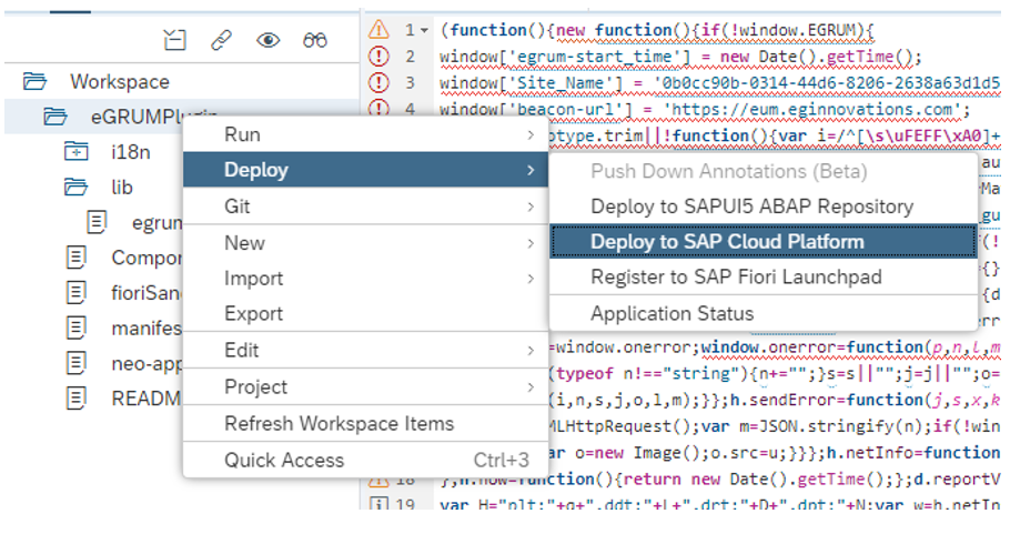 Initiating Deployment of eGRUMPlugin to SAP Cloud platform