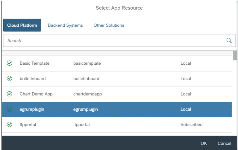 Selecting eGRUMPlugin from List of App Resources