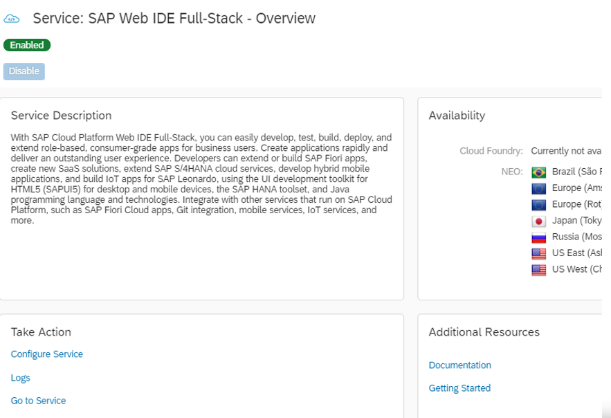 Enabling SAP Web IDE Full-Stack Service