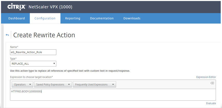 Adding rewrite action to replace body of HTTP response