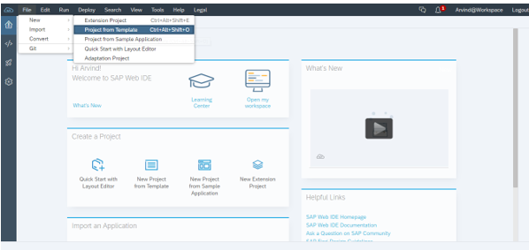 Selecting Option to Create New Project from Template