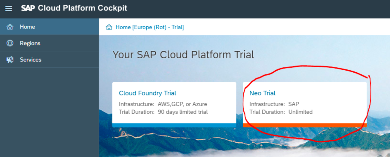 Clicking on Option Corresponding to SAP Cloud Platform Subscription