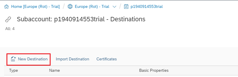Clicking New Destination Button