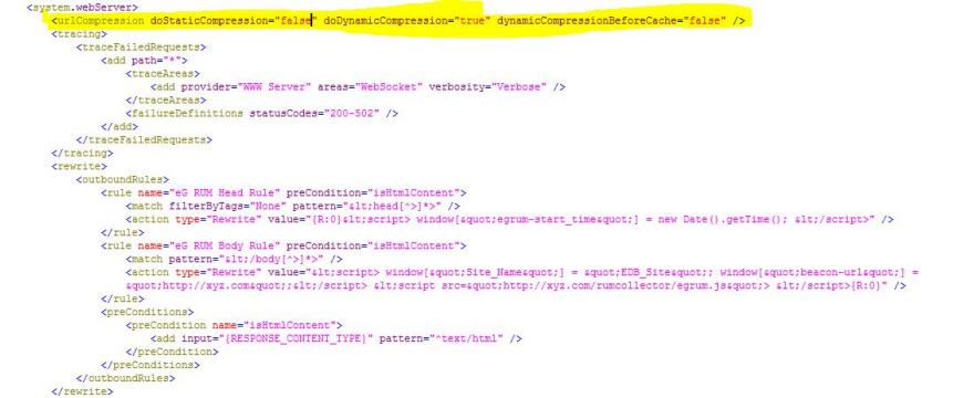 Setting dynamicCompressionBeforeCache Property to False