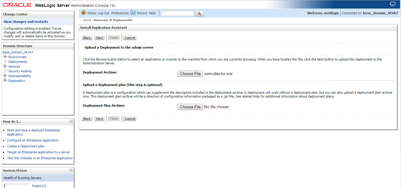 Choosing rumcollector.war File to be Uploaded