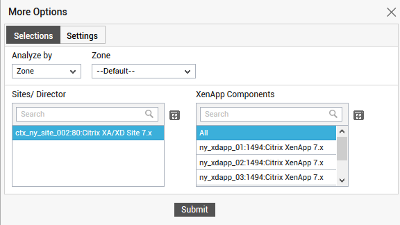 Default selections for generating Citrix XenApp Overview report