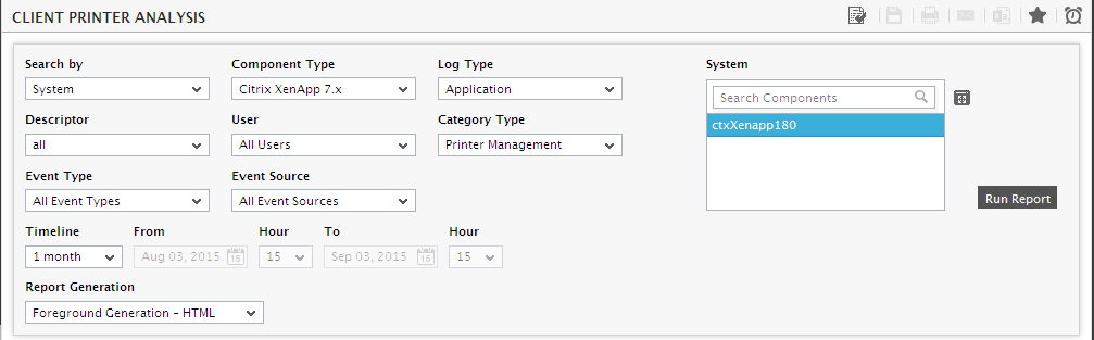 Criteria for generating Client Printer Analysis Report