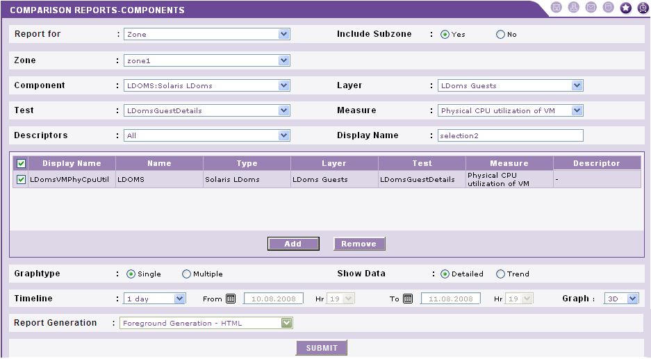 Choosing zone components to be included in comparison