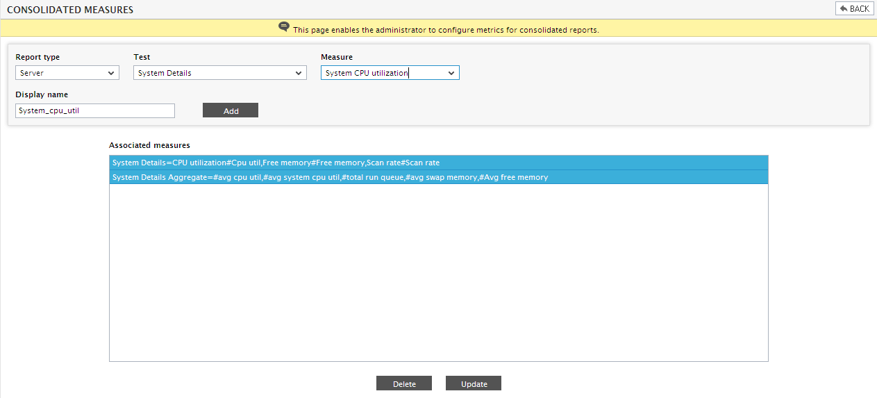 Selecting Measures to be Displayed in Consolidated Server Report