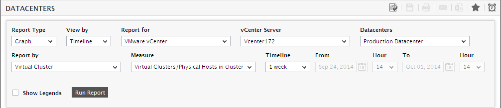 Selecting criteria for Datacenters report
