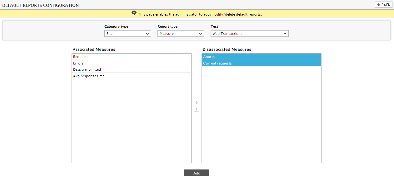 Specifying Measures for generating Default Service Reports