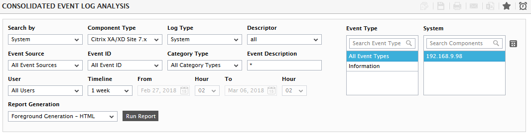 Setting criteria for generating Analysis of Events Report