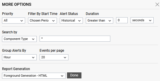 Default Settings for generating History of Alarms Report
