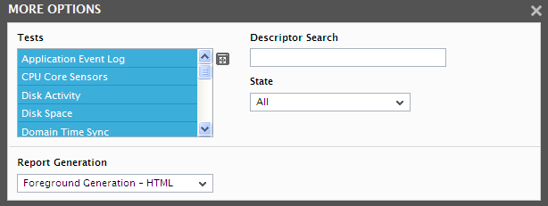 Default settings for Snapshot report for chosen component