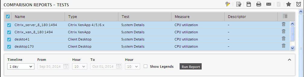 Selecting Test, Measure, and Component for comparison