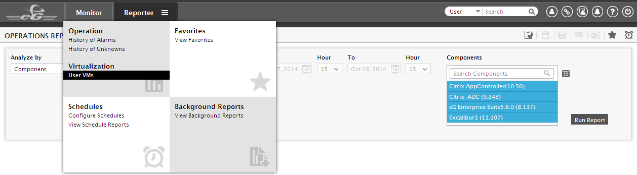 Navigating to User VMs report