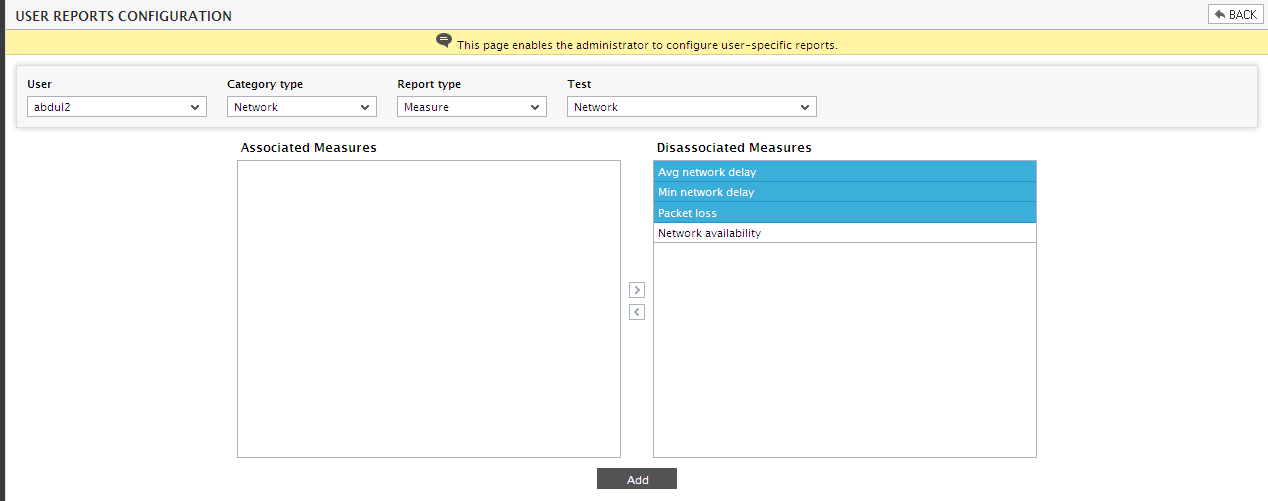 Configuring User Network reports
