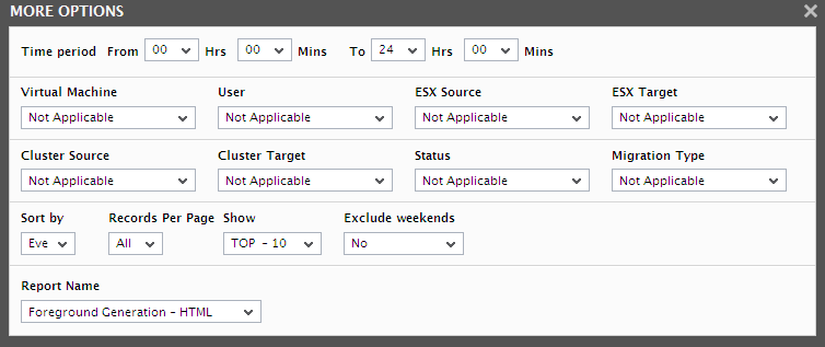 Default settings for generating VMotion Details report